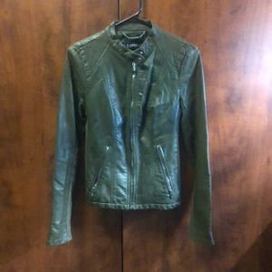 Express, Army Green Faux Leather Jacket, size S